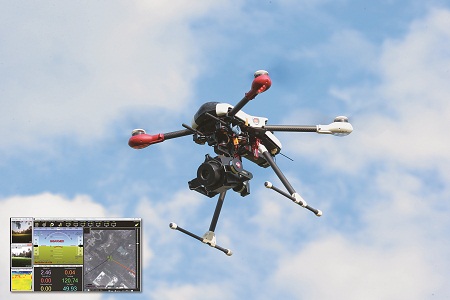 「無人機隊ICT解決方案」內建工研院全球首創的「無人機雲端機隊操控管理系統」，此系統透過LTE，可讓操控者儘管人遠在美國拉斯維加斯，也能對臺灣的無人機隊進行遠距操控，搭配三模影像即時串流等技術應用，無人機隊也可於夜間高空進行監視。