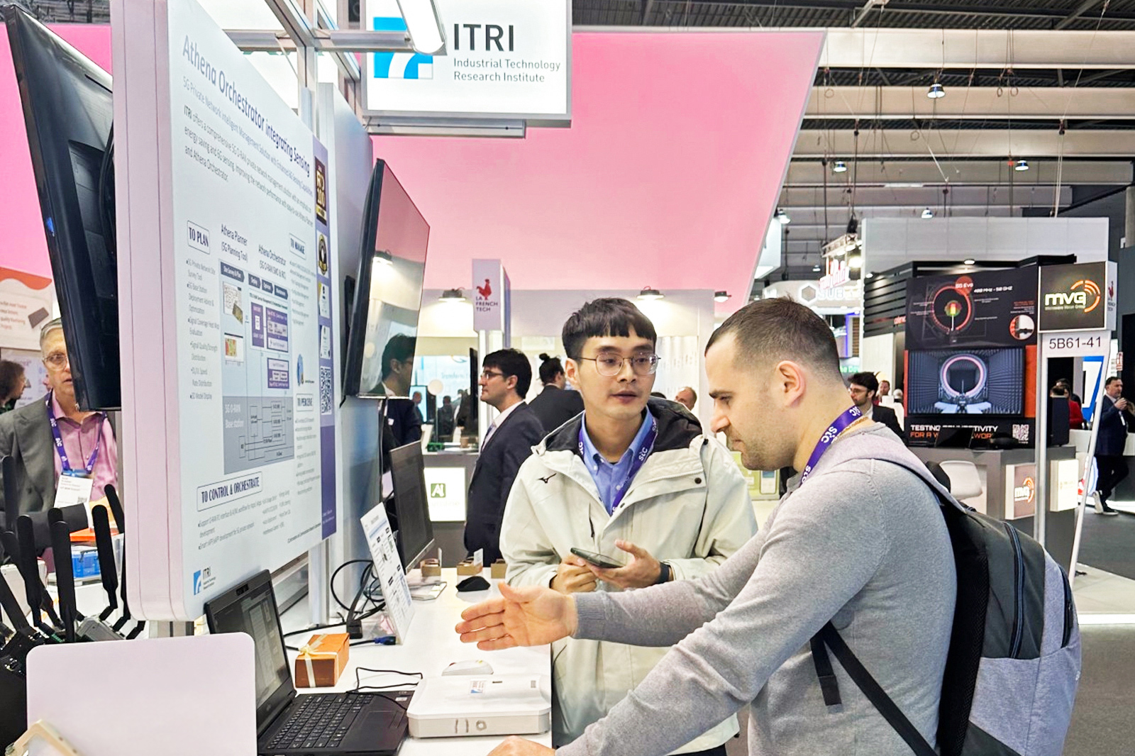 ITRI showcased its award-winning 5G O-RAN private network management solution at MWC in Barcelona, attracting industry players such as HFCL Limited and WiSigNetworks.